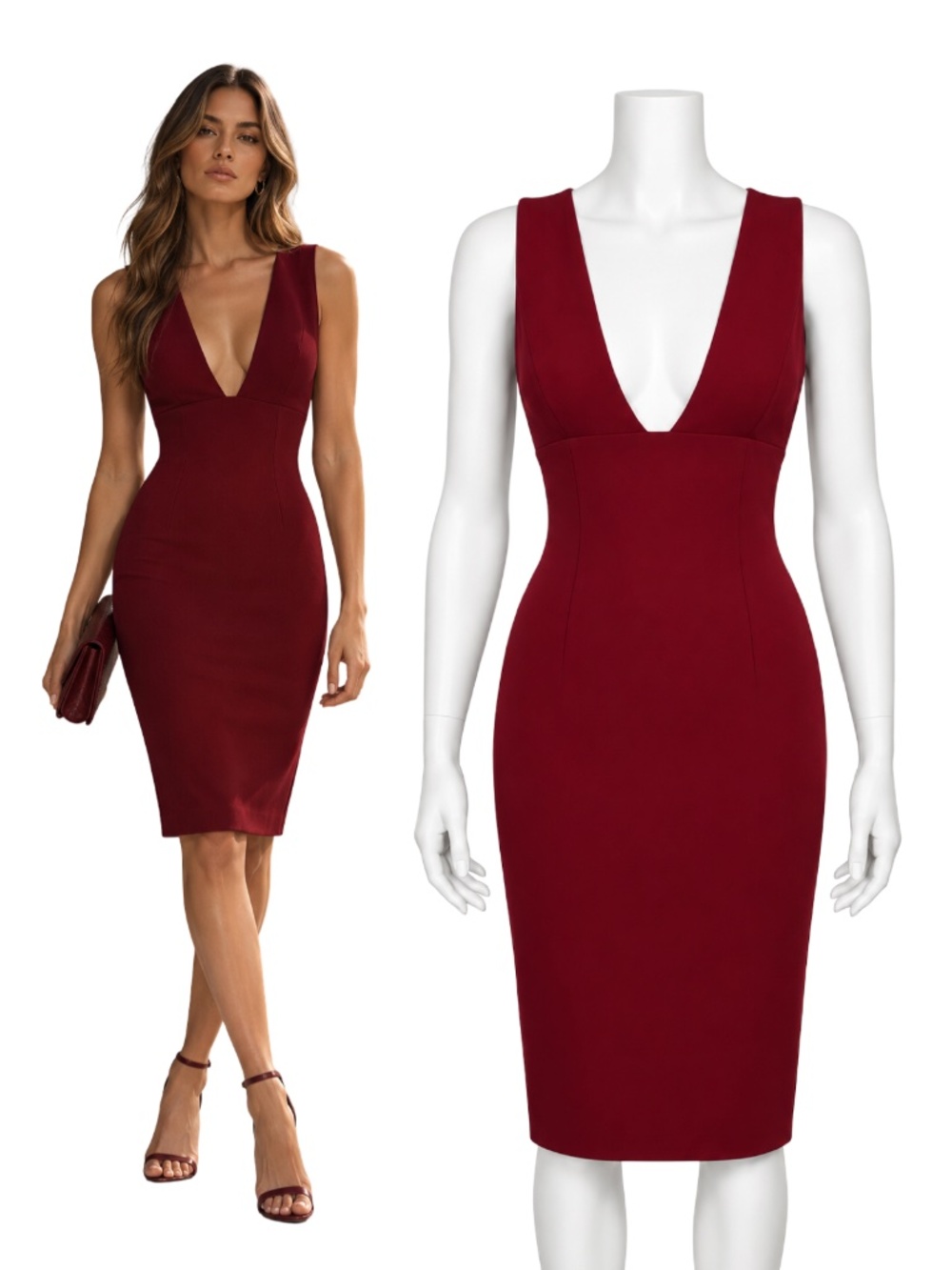 $295 ALICE AND OLIVIA 'esmira' Fitted V-neck Dress In Bordeaux Sz XS